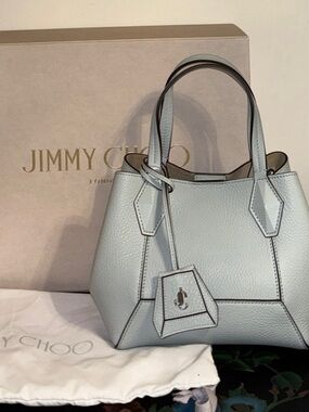 Jimmy Choo Light Blue Pebbled Leather Diamond Mini Tote